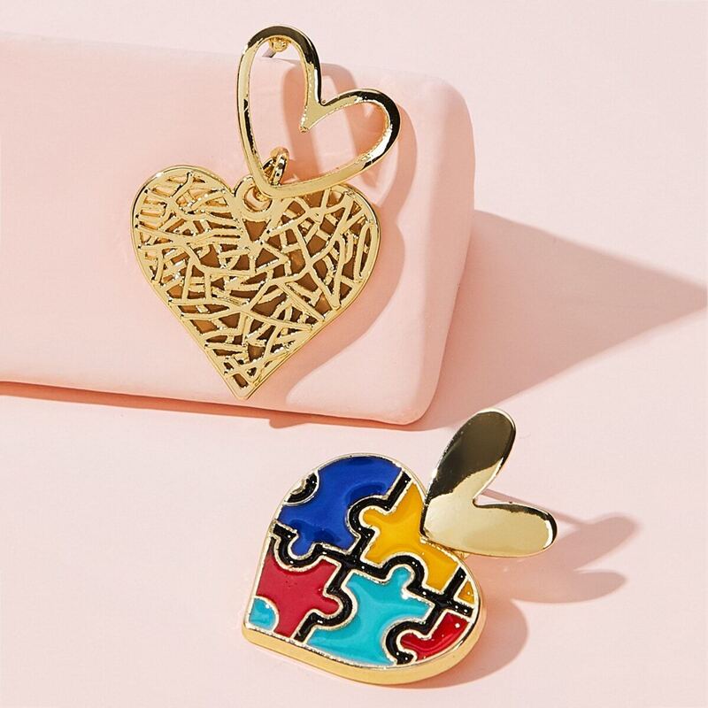 

Double Heart Mismatched Drop Earrings 1pair, Multicolor