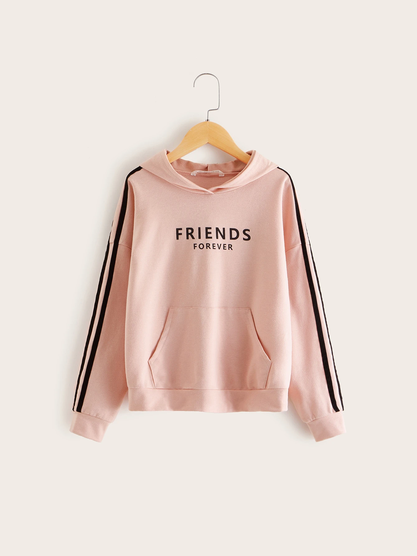 Mädchen Hoodie mit Buchstaben Muster und Streifen auf den Seiten Mädchen Hoodie mit Buchstaben Muster und Streifen auf den Seiten