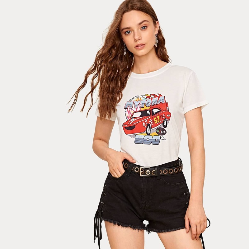 

Letter And Car Print Tee, White