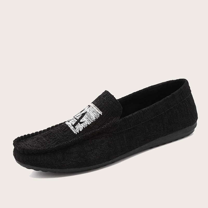 

Guys Letter Print Slip On Loafers, Black