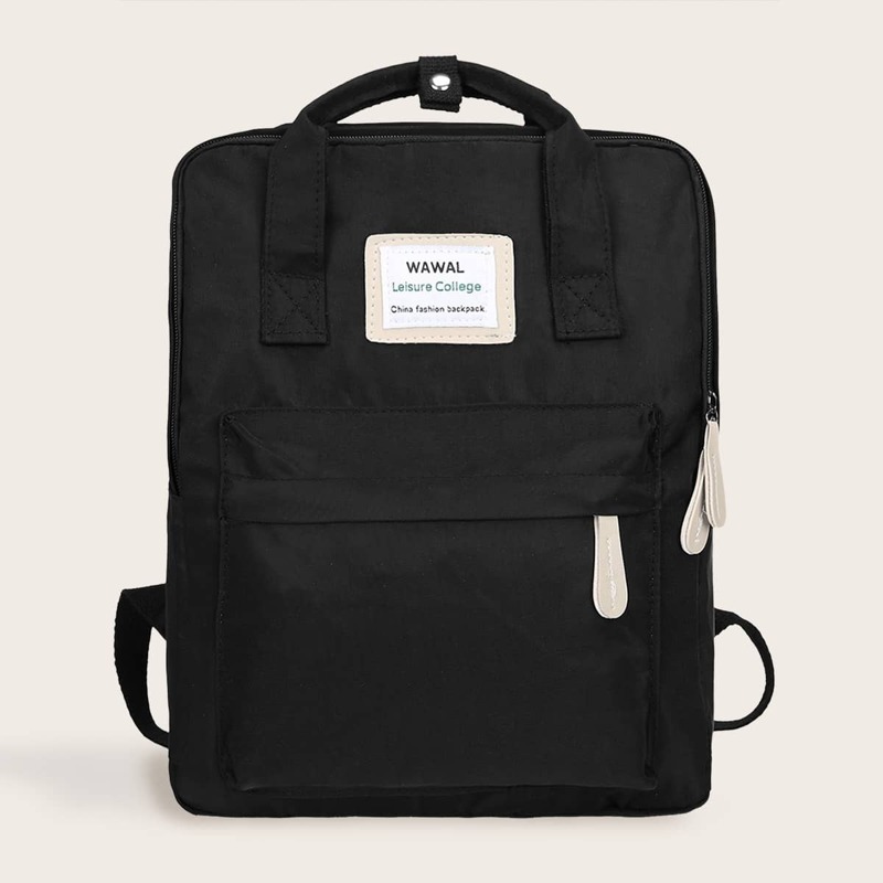 

Pocket Front Square Shaped Backpack, Black