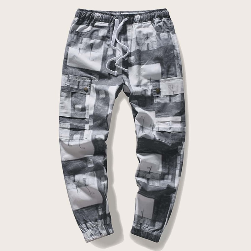 

Guys Side Flap Pocket Drawstring Waist Cargo Pants, Multicolor