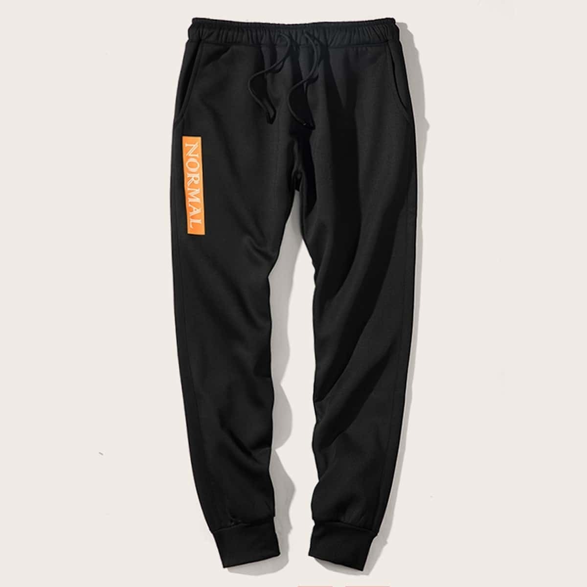

Guys Letter Print Drawstring Waist Sweatpants, Black