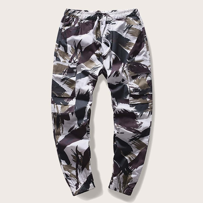 

Guys Brushstroke Print Flap Pocket Drawstring Cargo Pants, Multicolor