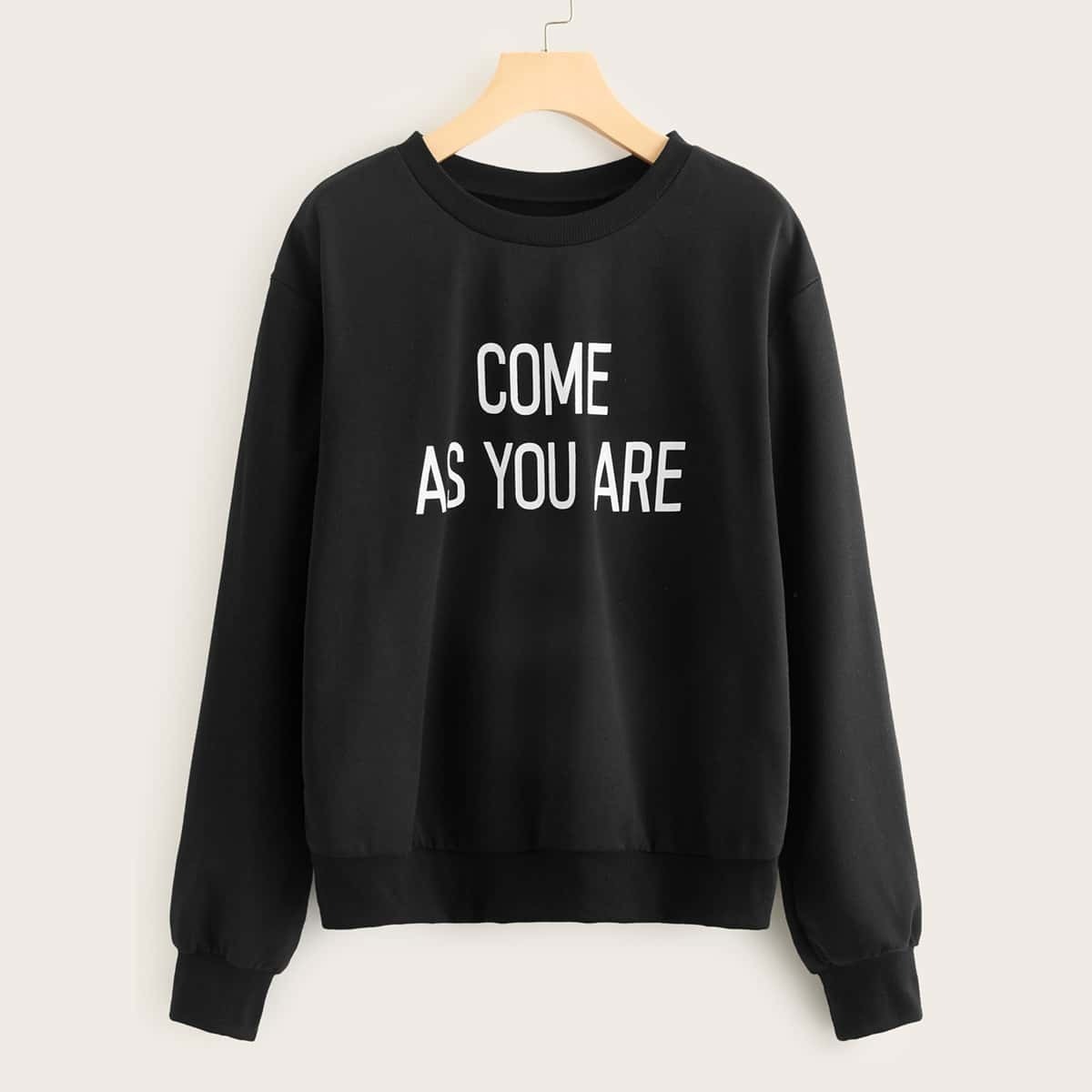 

Letter Print Dropped Shoulder Sweatshirt, Black