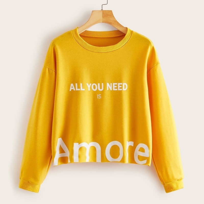 

Slogan Print Drop Shoulder Sweatshirt, Yellow bright