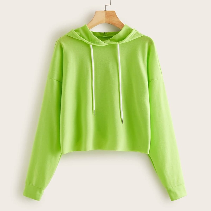 

Neon Green Drawstring Hooded Sweatshirt, Green bright
