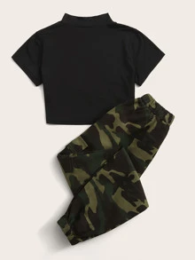 Seusyu 素色小高領T恤和迷彩褲子 - 彩色 - 查看 2