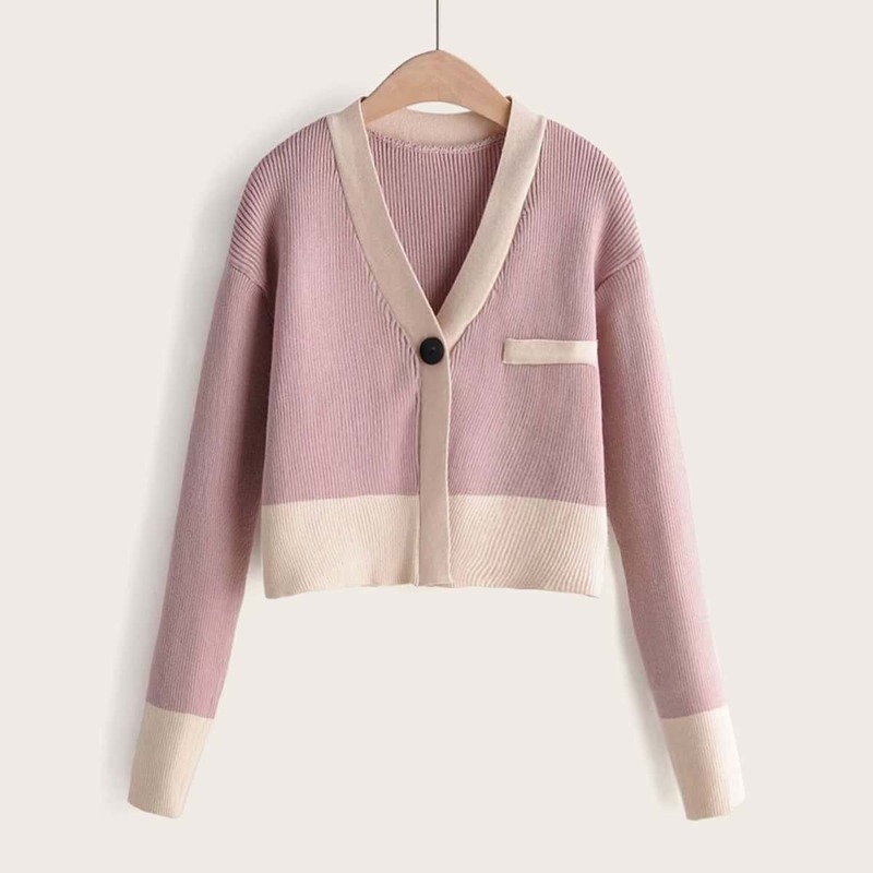 

Cut And Sew Single Button Cardigan, Pink