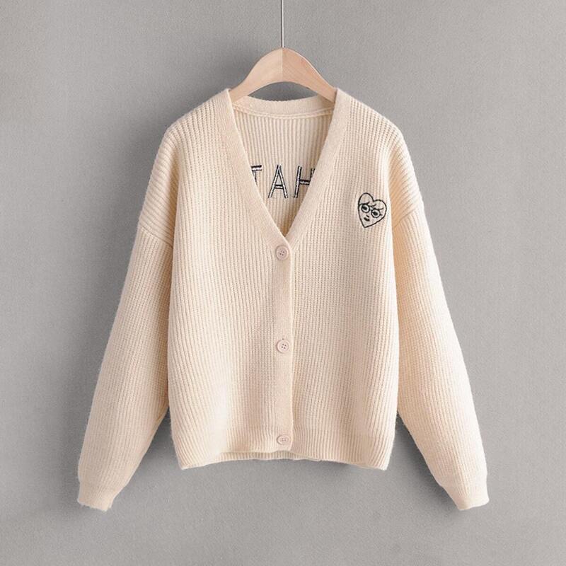 

Letter & Cartoon Embroidery Button Through Cardigan, Beige