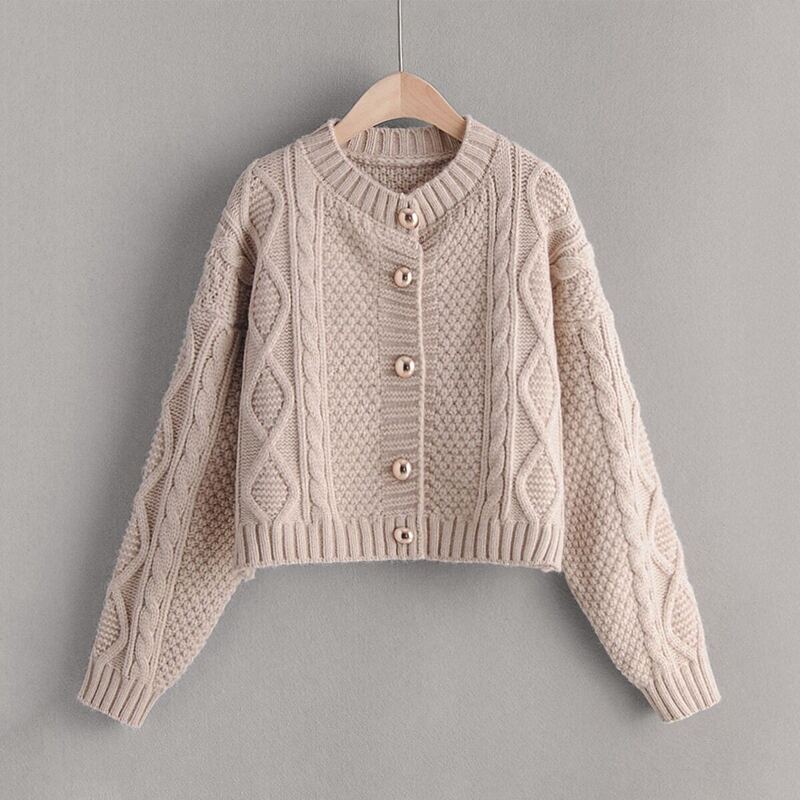 

Button Through Solid Crop Cardigan, Khaki