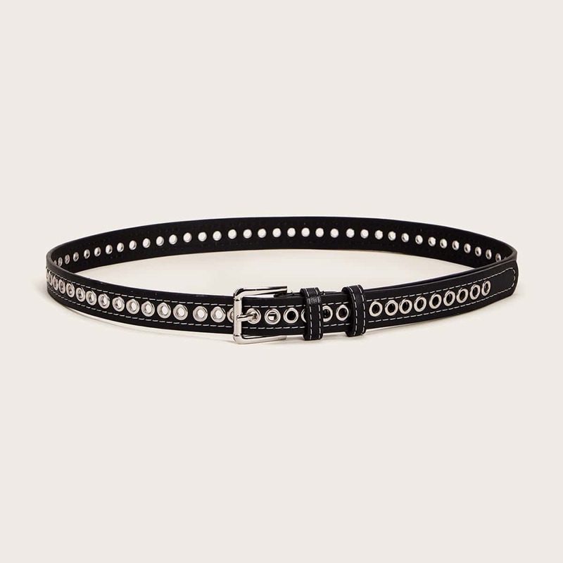 

Metal Buckle Skinny Belt, Black