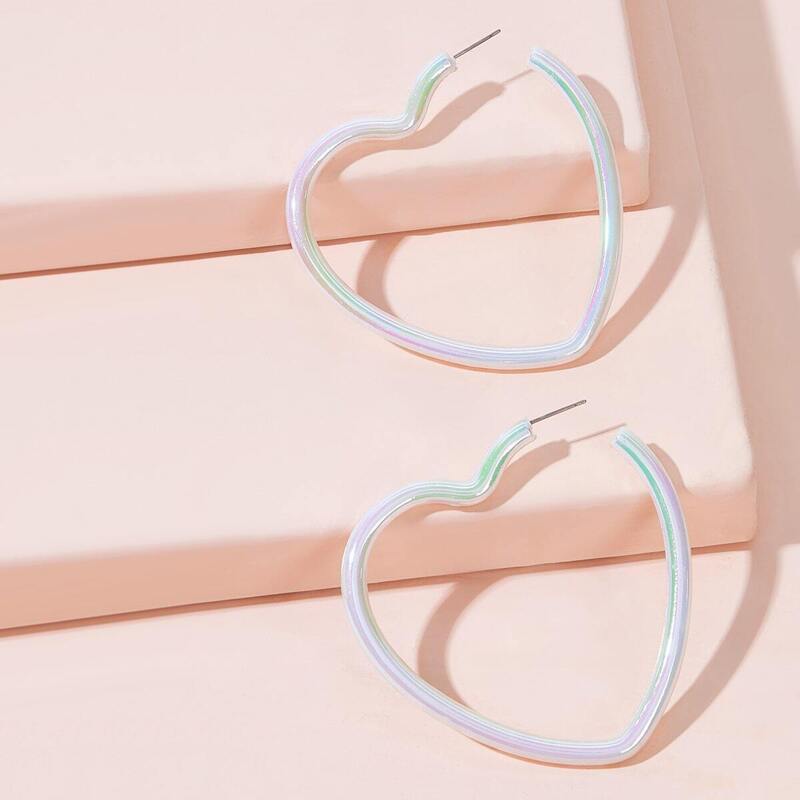 

Heart Design Cuff Hoop Earrings 1pair, Silver