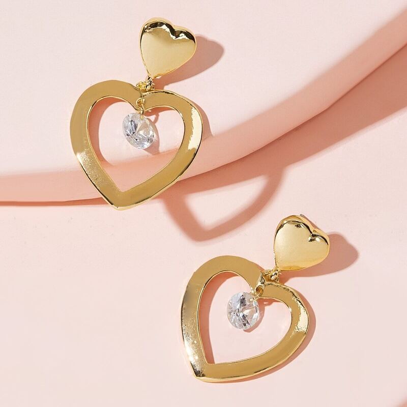 

Rhinestone Decor Heart Drop Earrings 1pair, Gold