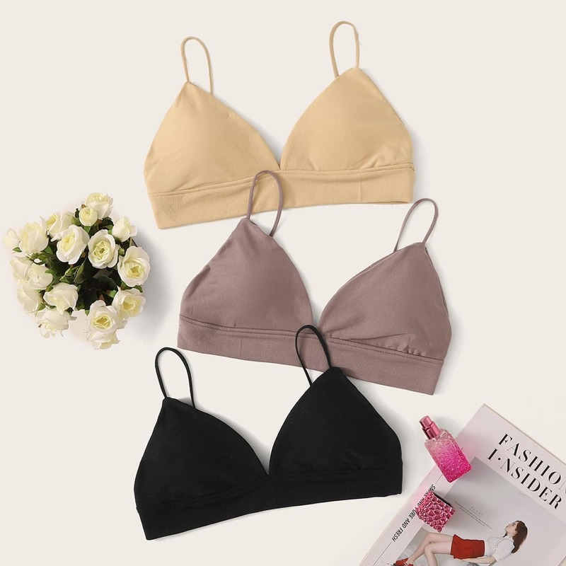 

Rib Triangle Bra Set 3pack, Multicolor