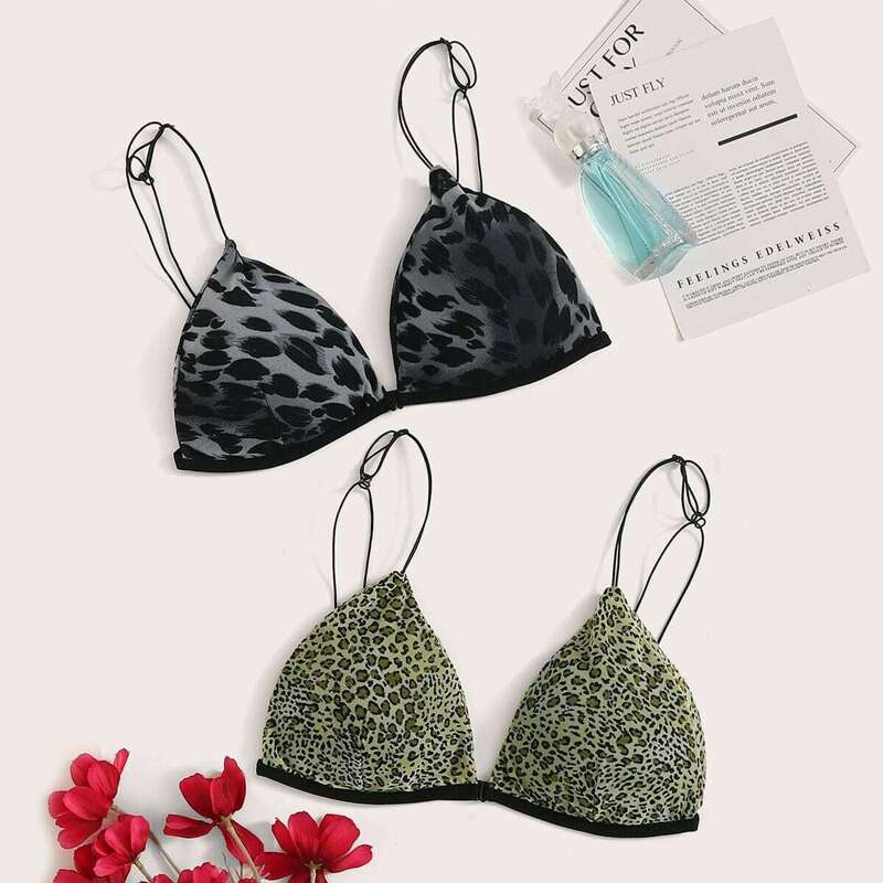 

Leopard Print Triangle Bra Set 2pack, Multicolor