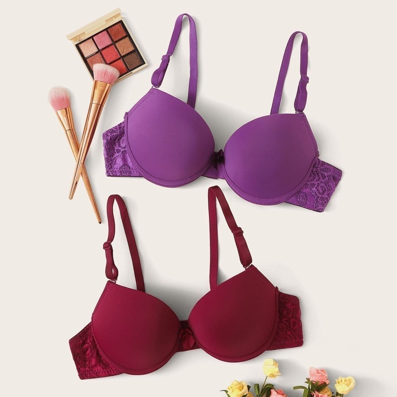 

Contrast Lace Underwire Bra Set 2pack, Multicolor