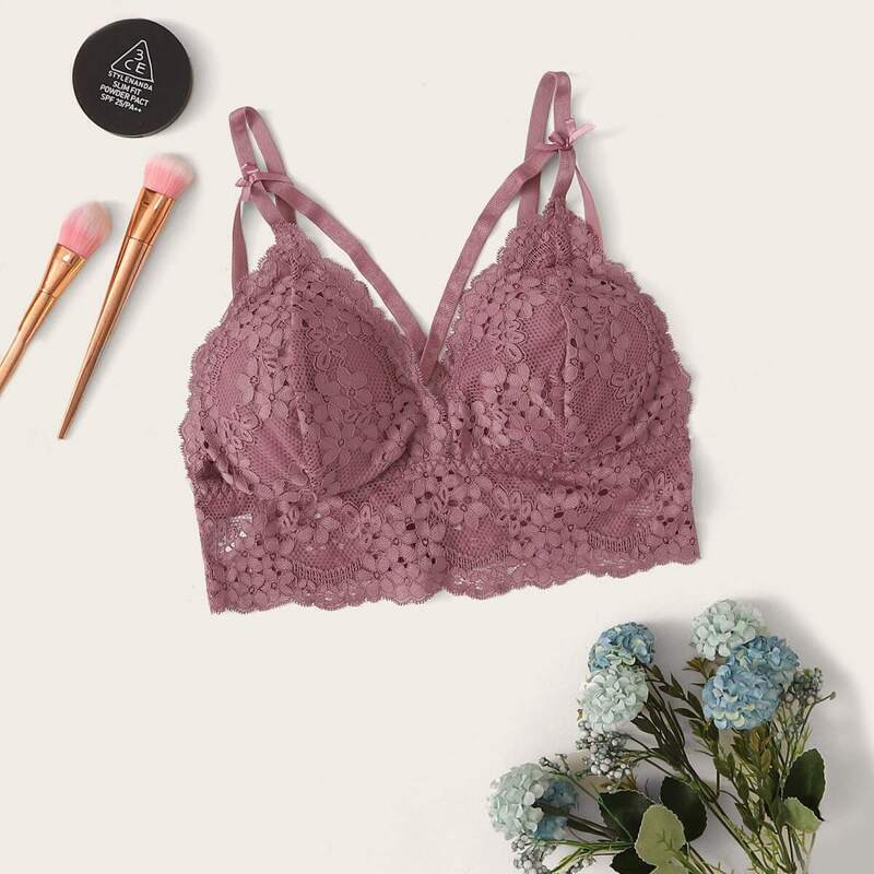 

Floral Lace Harness Bralette, Pink