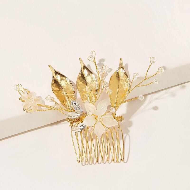

Flower & Leaf Decor Hair Comb, Gold