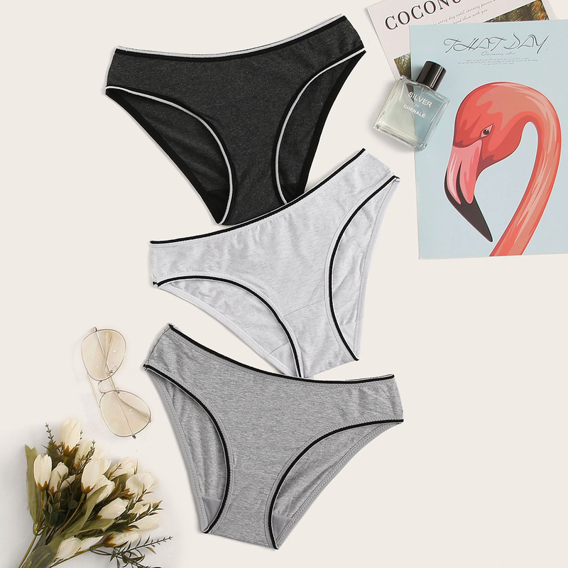 

Contrast Binding Panty Set 3pack, Multicolor