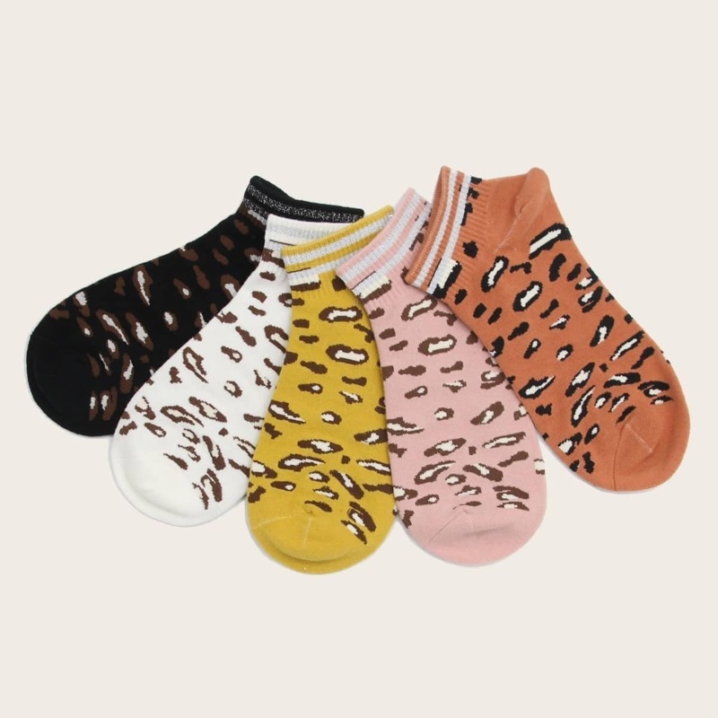 

Leopard Pattern Socks 5pairs, Multicolor