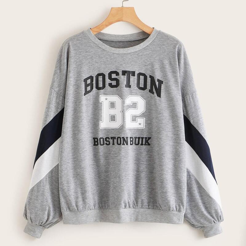 

Contrast Panel Letter Graphic Sweatshirt, Grey