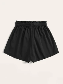 Belted High-Rise Paperbag Waist Shorts - Black - View 2