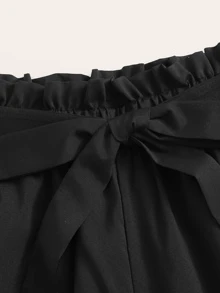 Belted High-Rise Paperbag Waist Shorts - Black - View 4