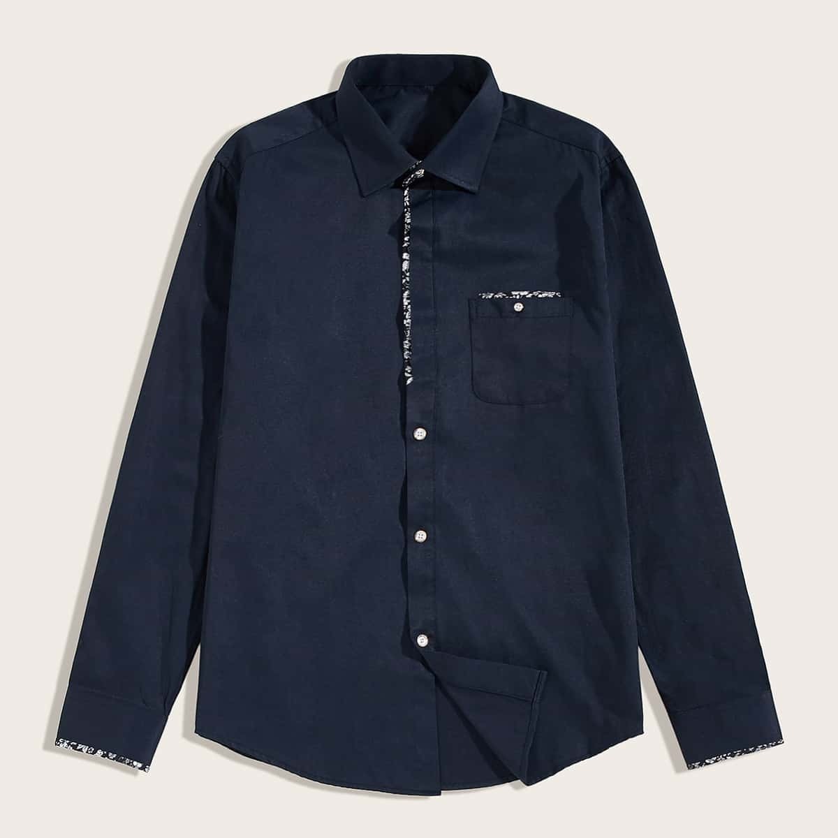 

Guys Contrast Trim Curved Hem Shirt