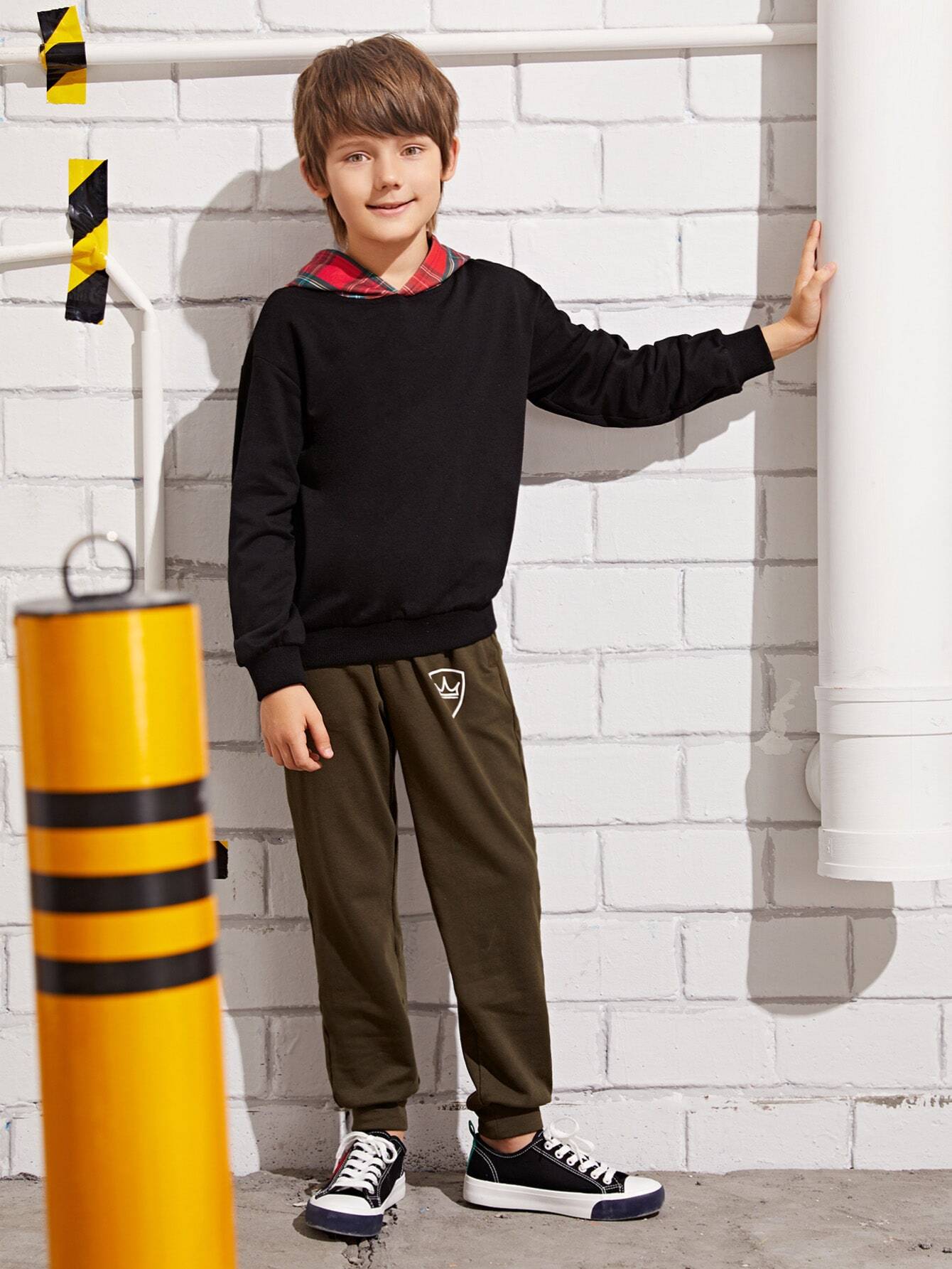 boys drop shoulder plaid hoodie for sale australia| new