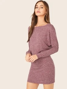 SHEIN Essnce 蝙蝠袖羅紋針織束腰洋裝