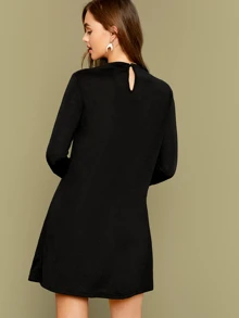 SHEIN Vestido unicolor de cuello con tira - Negro - Ver 2