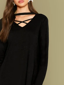 SHEIN Vestido unicolor de cuello con tira - Negro - Ver 5