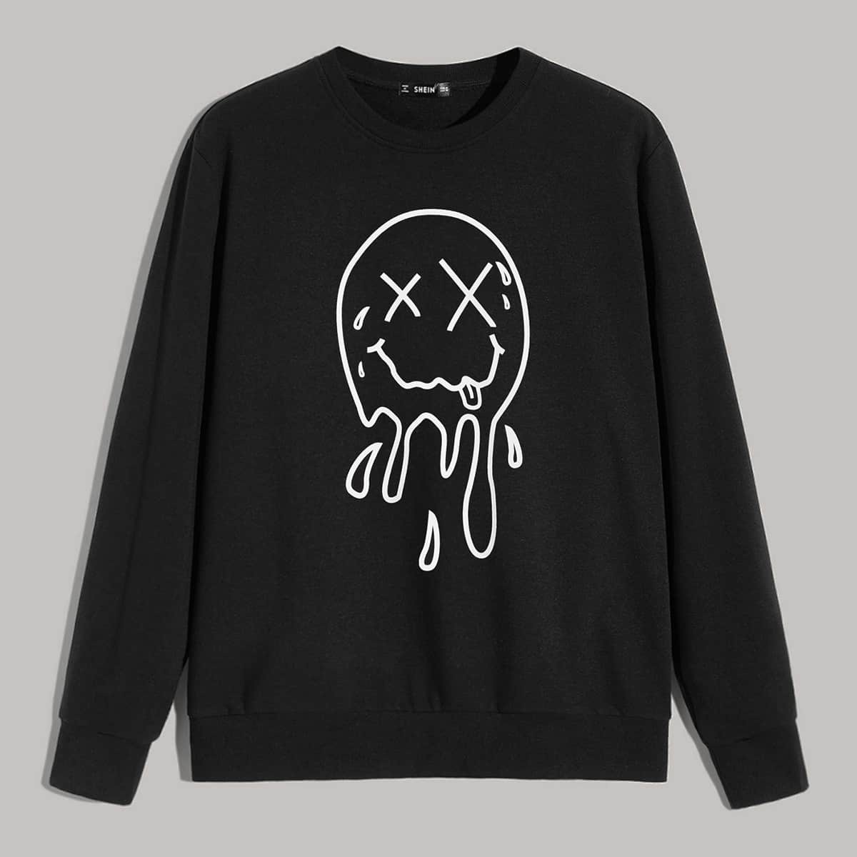 

Guys Crew Neck Graphic Print Pullover, Black