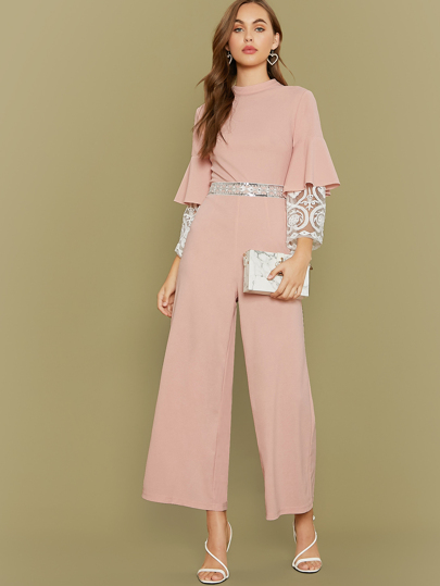 pink batwing belted palazzo jumpsuit