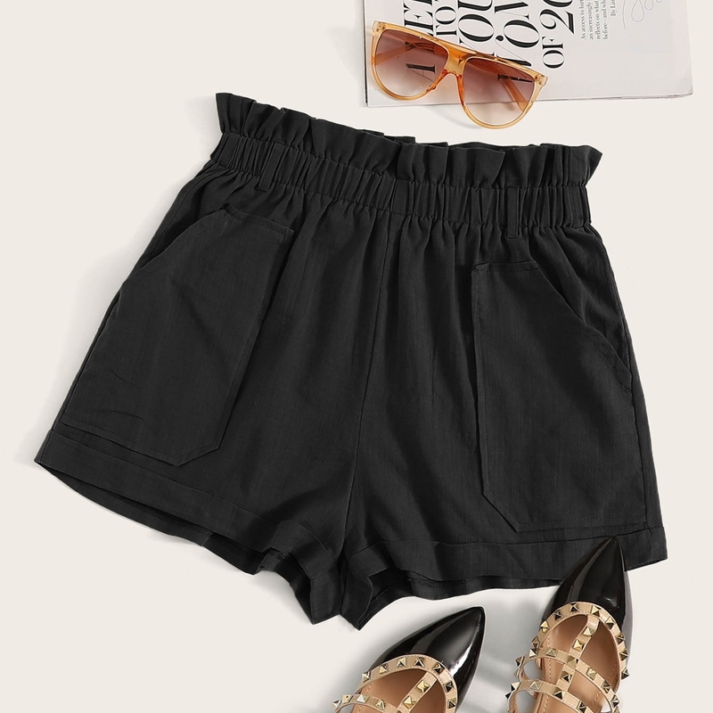 

High-Rise Paperbag Waist Shorts, Black