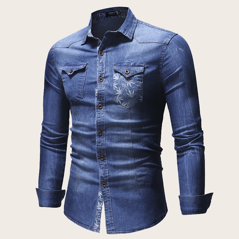 

Guys Button Front Dual Pocket Denim Shirt, Blue