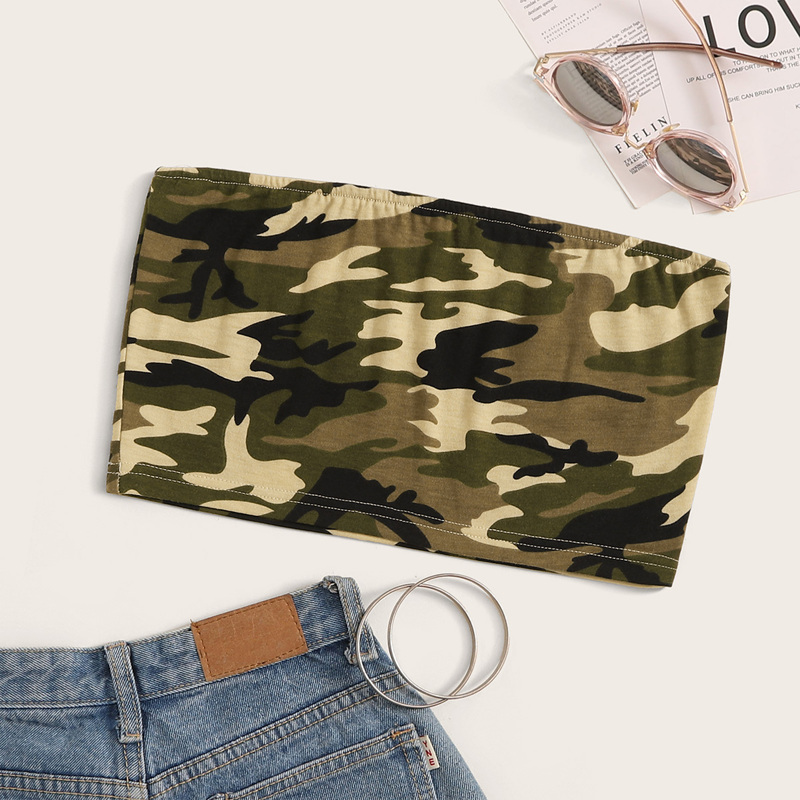 

Camo Print Crop Tube Top, Multicolor