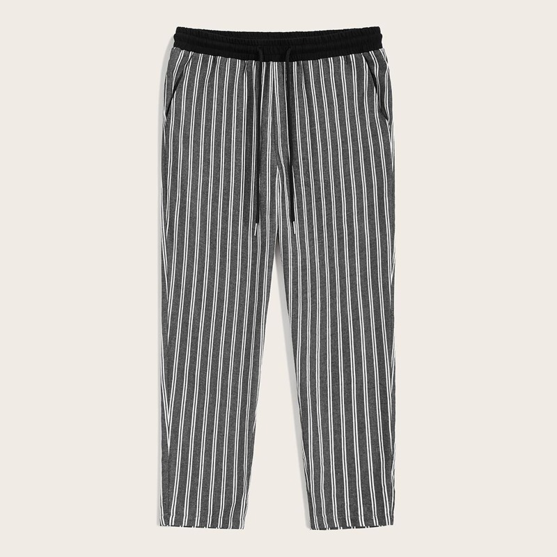 

Guys Contrast Waist Slant Pocket Striped Pants, Grey