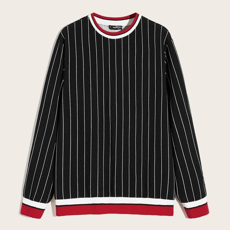 

Guys Contrast Striped Pullover, Black