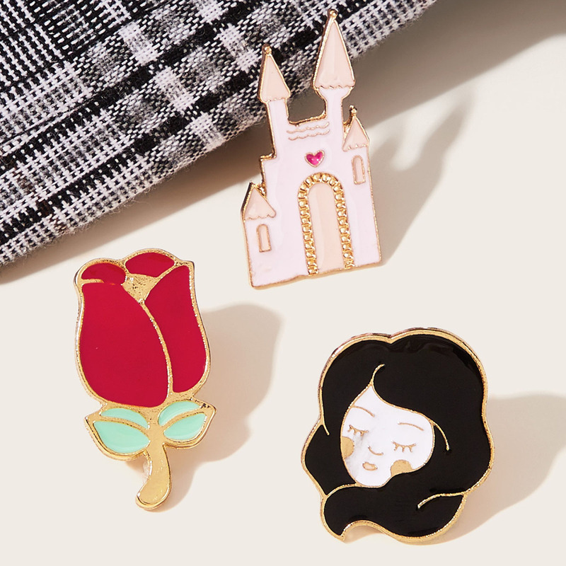 

Girl & Rose & Castle Shaped Brooch Set 3pcs, Multicolor