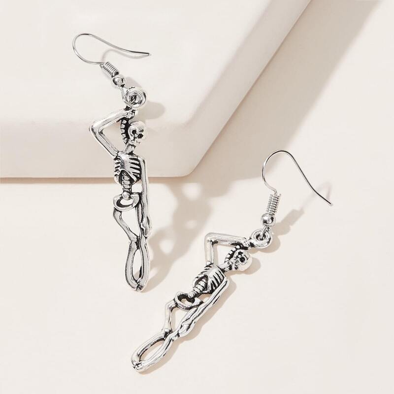 

Skeleton Design Drop Earrings 1pair, Silver