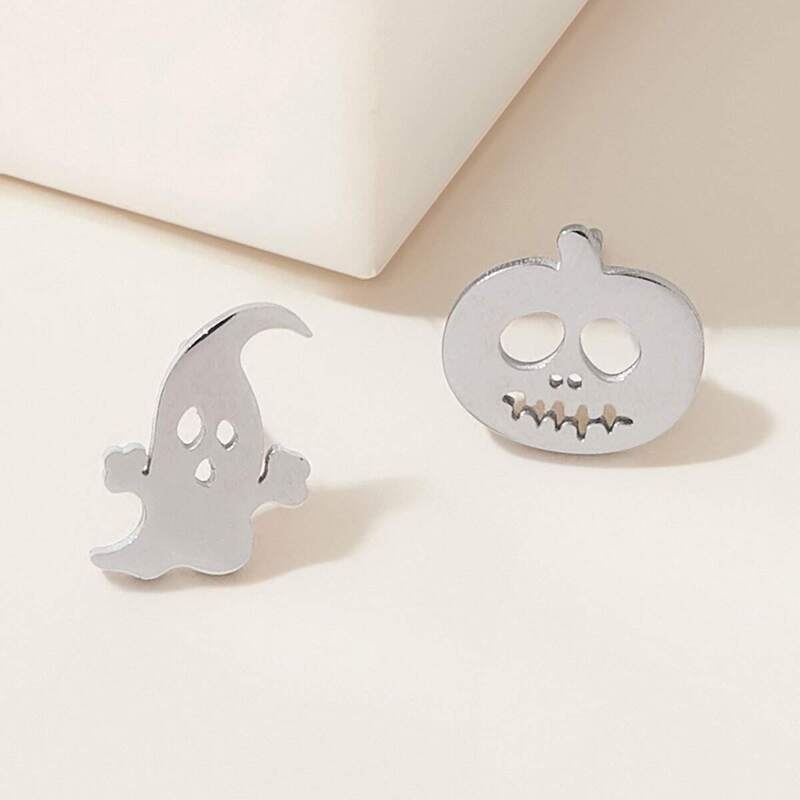 

Pumpkin & Ghost Shaped Stud Earrings 1pair, Silver