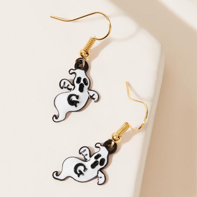 

Cute Ghost Design Drop Earrings 1pair, Black and white