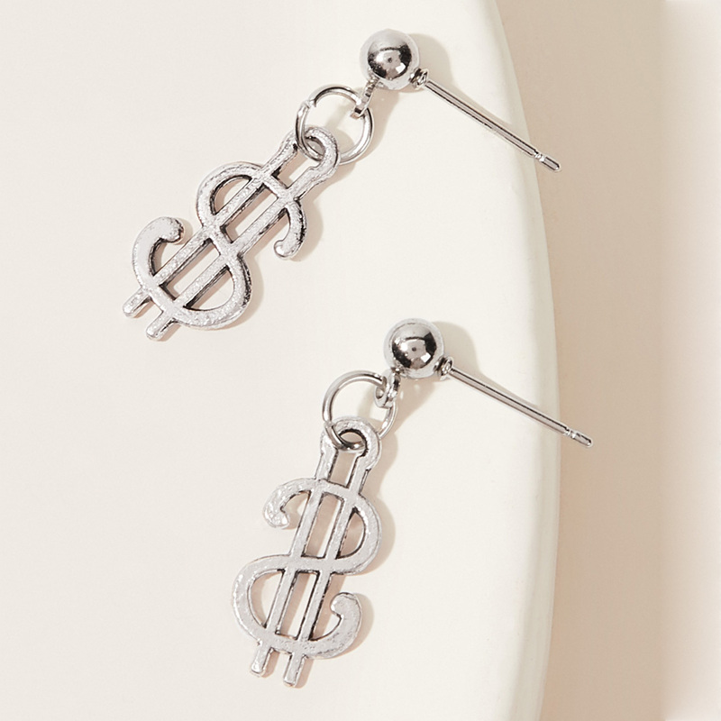 

Dollar Sign Drop Earrings 1pair, Silver