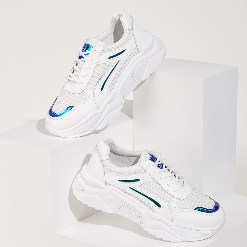 

Lace-up Front Chunky Sole Mesh Trainers, White