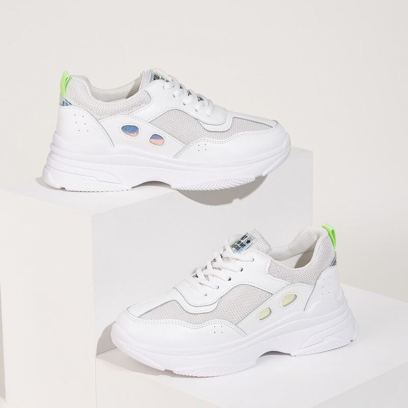 Holographic Detail Chunky Sole Trainers, White