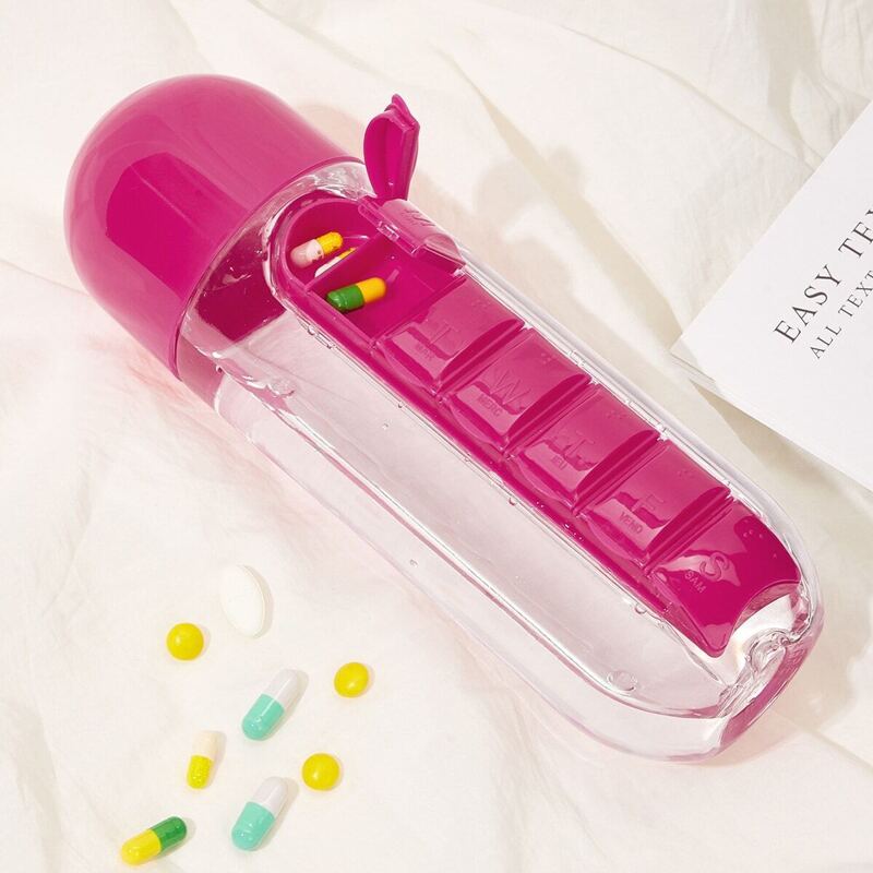 

Portable Water Bottle With Pill Storage Box, Red