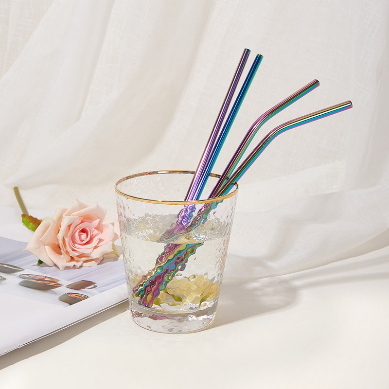 

Stainless Steel Straw 4pcs & Cleaning Brush & Punch Bag, Multicolor