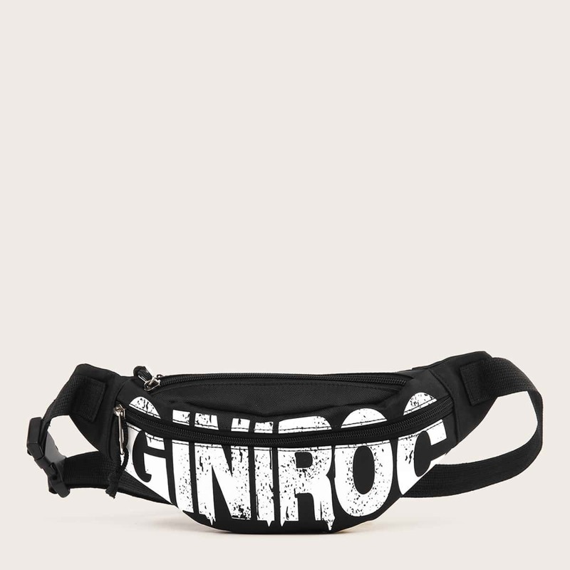 

Letter Print Fanny Pack, Black and white